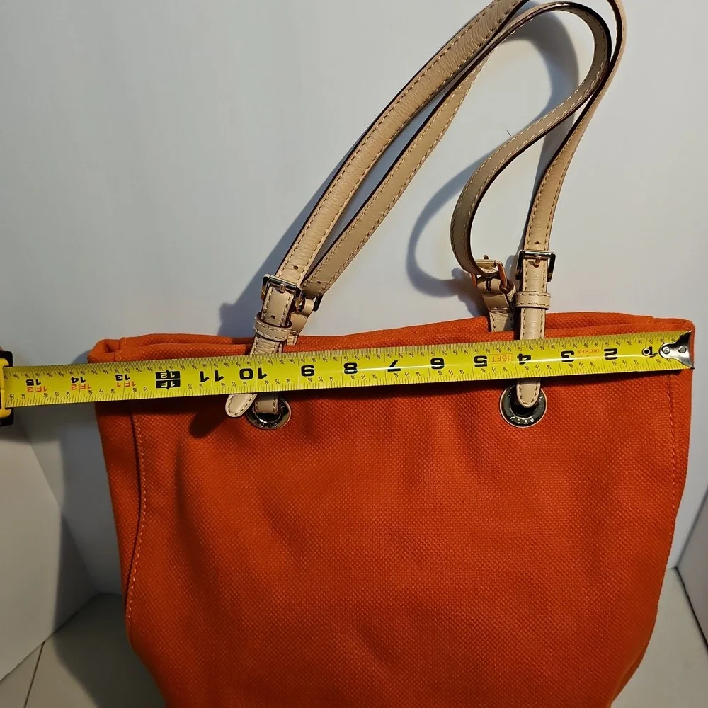 Michael Kors Large Orange Canvas Tote Beige Leather Handles